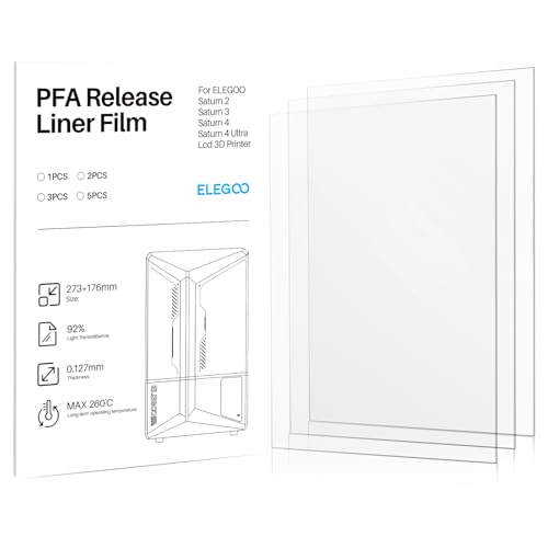 ELEGOO 3PCS PFA Release Liner Film for Saturn 2/3/4/4 Ultra Resin 3D Printer 273 * 176mm, 0.127mm Thickness with Stronger Release Functionality and 92% Light Transmittance, Compatible with Saturn 8K