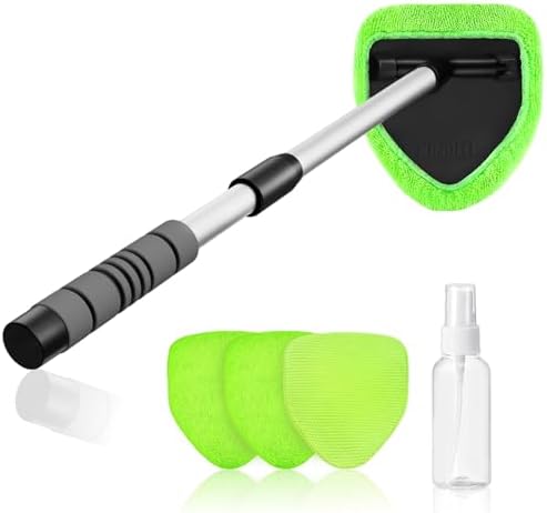 XINDELL 24-inch Windshield Cleaner Tool - Car Interior Cleaning Brush Kit with Extendable Handle, 4 Microfiber Towel Pads, Auto Glass Cleaning for Car Detailing, Trucks, SUVs, RVs, and Home Windows