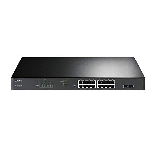 TP-Link TL-SG1218MPE | 16 Port Gigabit PoE Switch Easy Smart Managed PoE+ Ports @250W, 2 non-PoE ports, combo SFP slots QoS (Renewed), Black