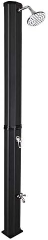 VINGLI Solar Heated Shower, 9.3 Gallon Outdoor Shower with Shower Head and Foot Shower Tap，for Outdoor Backyard Poolside Beach Pool Spa,Black (9.3 Gallon)