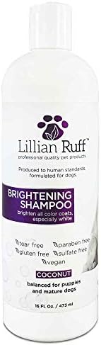 Lillian Ruff Ultra-Brightening Professional Whitening Shampoo for Dogs with Aloe & Coconut Oil for Dry Skin & Itch Relief - pH-Balanced Dog Whitening Shampoo Remove Stains, Yellowing, & Odor (16oz)
