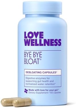 Love Wellness Bye Bye Bloat | Digestive Enzymes for Fast Acting Bloating Relief for Women | Helps Reduce Water Retention & Gas Relief | Supports Digestive Health with Fenugreek & Dandelion | 60 Count