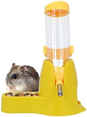3 in 1 Hamster Hanging Water Bottle Pet Auto Dispenser with Base for Dwarf Hamster Mouse Rat Hedgehog (125ML, Yellow)
