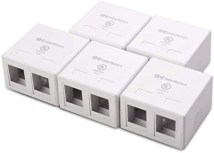 Cable Matters UL Listed 5-Pack 2-Port Keystone Jack Surface Mount Box in White