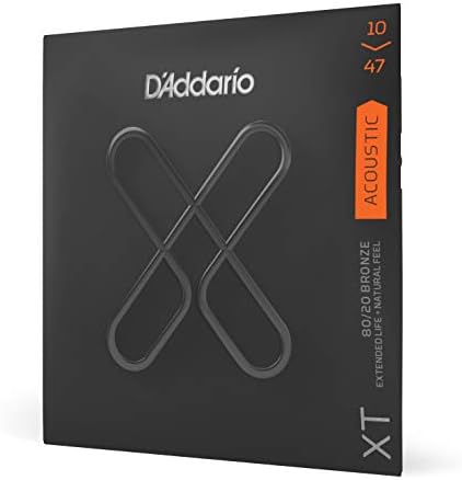 D'Addario Guitar Strings - XT 80/20 Bronze Coated Acoustic Guitar Strings - XTABR1047 - Extended String Life with Natural Tone & Feel - For 6 String Guitars - 10-47 Extra Light