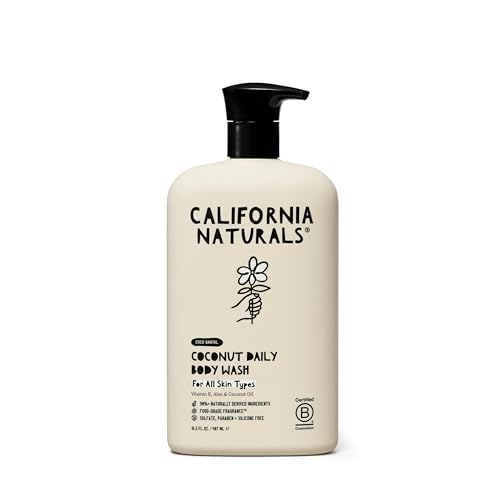 California Naturals Body Wash for Women and Men, Vitamin E Shower Gel Cleanser, Natural, Vegan & Cruelty Free, Paraben & Sulfate Free, Moisturizing Skin, Coconut and Aloe, All Skin Types, 16.5 fl oz