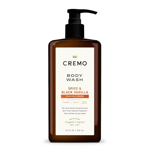 Cremo Rich-Lathering Spice & Black Vanilla Body Wash for Men, Notes of Spices, Dark Woods and Black Vanilla, 32 Fl Oz