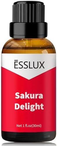 Sakura Delight Fragrance Oil, ESSLUX Aromatherapy Cherry Blossom Floral Essential Scented Oils for Home for Diffuser, Massage, Soap, Candle Making Scents, Perfume, Humidifier, 30 ml