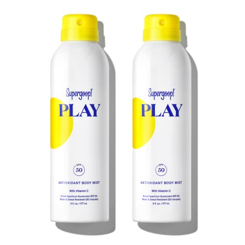 Supergoop! PLAY SPF 50 Antioxidant Body Mist w/Vitamin C, 6 fl oz - 2 Pack - Broad Spectrum Sunscreen Spray - Clean Ingredients for Sensitive Skin - Great for Active Days