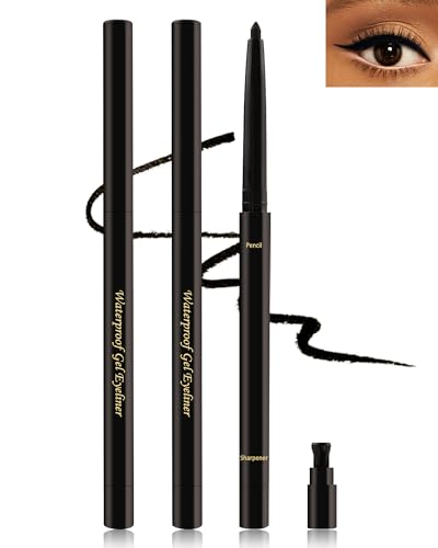 Black Gel Eyeliner for Older Women, Waterproof Smudge-Proof Retractable Eyeliner Pencil, Long Lasting 24H, Matte Cream Eyeliner Waterline with Sharpener, Eye Liner for Mature Women Sensitive Eyes-2Pcs