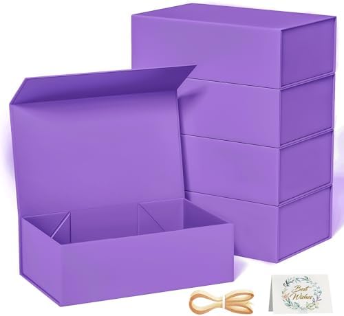 5 Pack Purple Gift Box, 12x6x4'' Gift box for Presents with Lids Magnetic Closure Rectangle Collapsible for Bridesmaid Proposal Box, Wedding, Christmas, Halloween, Birthday Gift Packging