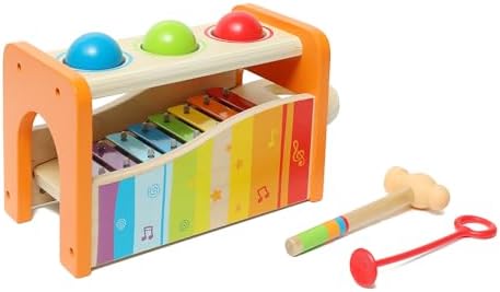 Hape Pound & Tap Bench with Slide Out Xylophone - Award Winning Durable Wooden Musical Pounding Toy for Toddlers