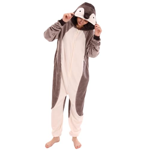 COSUSKET Snug Fit Unisex Adult Onesie Pajamas, Flannel Penguin Cosplay Animal One Piece Halloween Costume Sleepwear Homewear