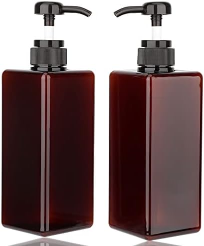 Pump Bottle Dispenser 22oz/650ml Jansburg 2Pack Refillable Square Plastic Lotion Dispenser Empty Lotion Pump Bottle for Essential Oil Lotion, Shampoo, Bathroom Travel Amber