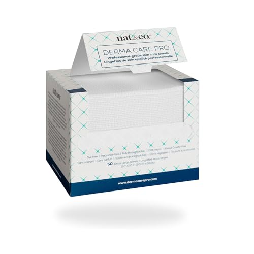Nat.&Co. Derma Care Pro 100% USDA Biobased Material - Professional Grade Extra Large Face Towels - Bio-Based Towel, Makeup Remover Dry Wipes, Facial Wash Cloths for Sensitive and Clean Skin - 50 Count