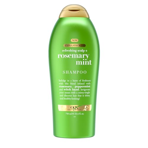 OGX Extra Strength Refreshing Scalp + Rosemary Mint Shampoo, Nourishing Shampoo Infused with Rosemary Mint for Shiny, Healthy-Looking Hair, Sulfate-Free Surfactants, 25.4 fl. Oz