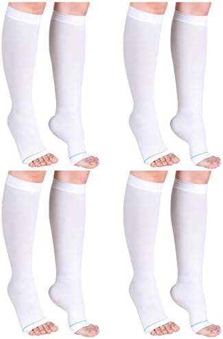 Sintege 4 Pairs Open Toe Anti Embolism Compression Stockings TED Hose 15-20mmHg Compression Socks 18mmHg Toeless Knee Socks for Women Men Swelling