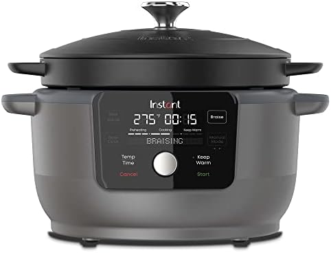 Instant Electric Round Dutch Oven, 6-Quart 1500W, From the Makers of Instant Pot, 5-in-1: Braise, Slow Cook, Sear/Sauté, Cooking Pan, Food Warmer, Enameled Cast Iron, Included Recipe Book, Black