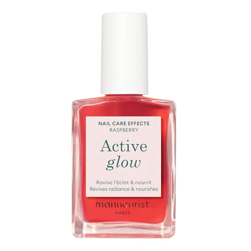 Manucurist Active Glow™ Raspberry Gel Nail Polish & Care - Ultra-Glowy 2 in 1 Nail Concealer & Care - Plant-Based Ingredients: Sweet Almond Oil, Raspberry for Nourished Nail Rosy Mirror-Like Shine