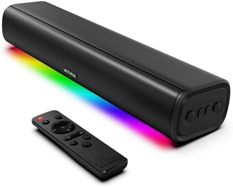 Sound Bars for TV 16-inch, Cinematic TV Bluetooth Sound Bar with Impactful Bass, Dynamic Lights and Remote Control, Wall Mountable Sound Bar Work with Traditional or Smart TV, Computer, Black