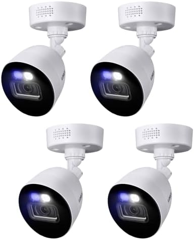 Lorex C884DA Indoor/Outdoor 4K Ultra HD Smart Deterrence CVI Wired Bullet Security Camera, Color Night Vision, Dual Warning LED Lights, Siren, 4PK, Camera Only (M. ) (Renewed)