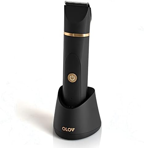 OLOV Electric Body Hair Trimmer - Groin Trimmer for Men - Bikini Trimmer Women - Wet/Dry Shaver Groomer, Replaceable Ceramic Blade Heads, USB Recharge Dock, Waterproof Hygiene Razor,Black