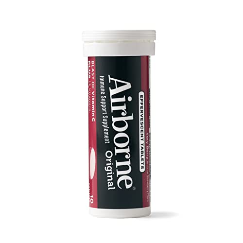 Airborne 1000mg Vitamin C with Zinc, SUGAR FREE Effervescent Tablets, Immune Support Supplement with Powerful Antioxidants Vitamins A C & E - 30 Fizzy Drink Tablets, Very Berry Flavor