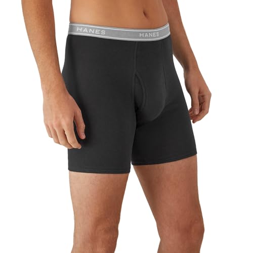 Hanes Men Hanes Boxer Briefs, Cool Dri Moisture-Wicking Underwear, Cotton No-Ride-up for Men, 6 Pack, Black/Grey, Medium