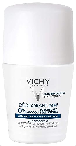 Vichy 24-Hour Dry-Touch Roll-On Deodorant, Aluminum-Free with Invisible Clear Finish, Residue-Free Deodorant for Sensitive Skin, 24 Hour Protection