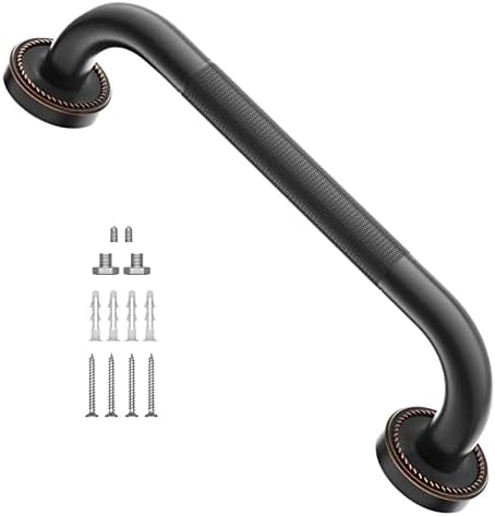 12 Inch Anti Slip Bronze Shower Grab Bar Oil Rubbed Black,ZUEXT Antique Brass Bathroom Grab Bar, Knurled Bathroom Balance Bar,Safety Hand Rail Support Handicap Elderly Injury Senior Assist Bath Handle