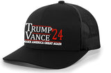 Trenz Shirt Company Trump Vance 2024 Make America Great Again Mesh Back Trucker Hat, Black/Black