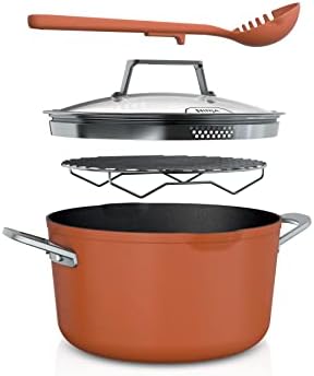 Ninja CW202CP Foodi NeverStick PossiblePot, Premium Set with 7-Quart Capacity Pot, Roasting Rack, Glass Lid & Integrated Spoon, Nonstick, Durable & Oven Safe to 500°F, Smoked Paprika