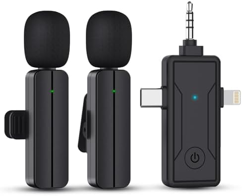 3 in 1 Wireless Mini Microphone for iPhone Android Phone Camera - Bluetooth Lavalier Lapel Mic for Video Recording - Clip on Shirt Microphones for Tiktok YouTube Podcast Vlogging
