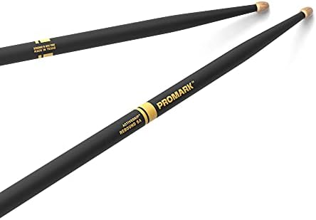 Promark ActiveGrip Drum Sticks - Rebound 5A Drumsticks - For Secure, Comfortable Grip - Gets Tackier As Your Hands Sweat - Hickory Wood - Acorn Tip, Black, One Pair