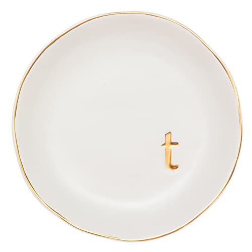 COLLECTIVE HOME - Ceramic Jewelry Tray, Decorative Trinket Dish for Rings Earrings Necklaces Bracelet Watch Keys, Birthday Mother's Day for Women, 4.75", White Surface (T)