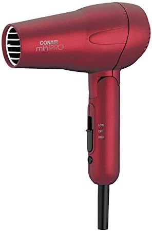 Conair miniPRO Tourmaline Ceramic Travel Hair Dryer with Folding Handle, Red