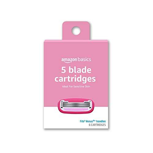 Amazon Basics Women's 5 Blade FITS Razor Refills, Fits Amazon Basics FITS System Handles and Venus Handles, 6 Cartridges