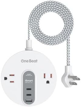 Power Strip Surge Protector with 2 USB C - Ultra Flat Plug Extension Cord with 2 Widely AC Outlets and 3 USB, Small Desktop Charging Station with 5 ft Power Cord, Compact for Travel Home Office Dorm