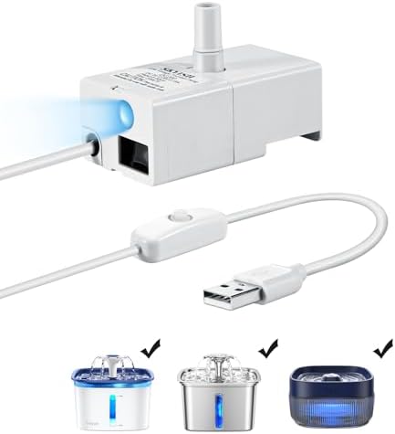 Veken Replacement Pump for 67oz, 95oz and 135oz Pet Fountain Cat Water Fountain Dog Water Fountain Ultra Quiet Long Lifespan Water Pump, USB Cable, LED Lights
