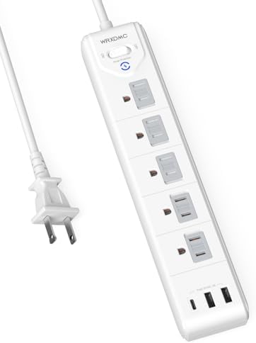 2 Prong Power Strip, WRXDMC 2 Prong to 3 Prong Outlet Adapter, 5ft Extension Cord with Polarized Plug, 1680J Surge Protector, 5 AC Outlets & 3 USB, Wall Mountable, Ideal for Non-Grounded Outlets