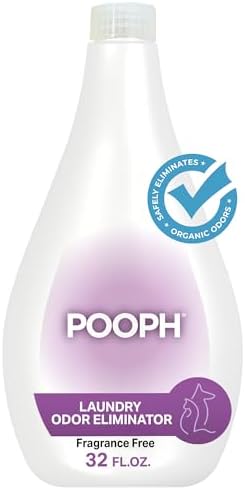 POOPH® Laundry Odor Eliminator, 32oz (16 Loads) – Fragrance-Free, Safe for Pets & People, No Harsh Chemicals, Eliminates Tough Organic Odors from Urine, Vomit, Sweat, Food, & More in Washable Fabrics