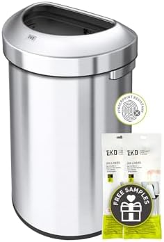 EKO Urban 16 Gallon Semi-Round Open Top Waste Bin, Stainless Steel Half Round Commercial Trash Can for Indoor and Outdoor, Extra Large Metal Garbage Bin for Home, Office, Restaurant, Restroom, 60L