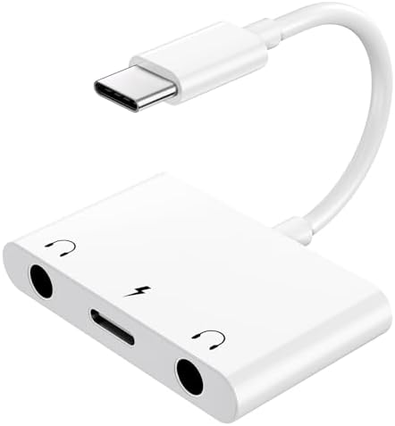 Headphone Adapter for iPad, Headphone Splitter for 2 Headphones,3 in 1 USB C to 3.5mm Jack Audio Adapter with 60W Fast Charging Compatible with S24/23 Ultra.