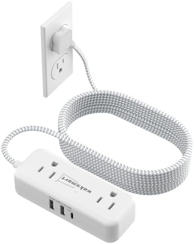 Flat Plug Extension Cord 15 Feet with 4 AC Outlets 3 USB Ports (5V/3.4A 17W), 15Ft Long Braided Cord Wall Mountable for Home Office Dorm 13A 1625W