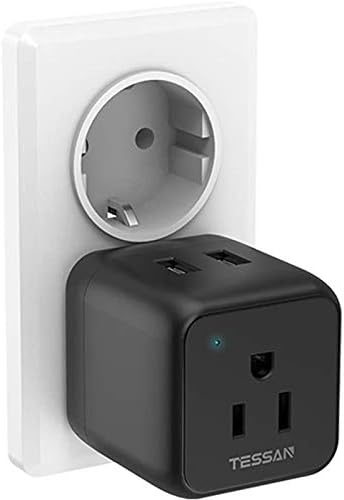 Type E/F Germany France Power Adapter, TESSAN European Travel Plug with 2 USB, Schuko Outlet Adaptor for US to Most of Europe EU Spain Iceland German Russia Korea Greece Norway