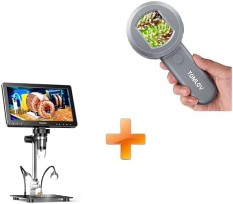 TOMLOV P10 Microscope for Adults Kids, Portable 100X Illuminated Jewelers Loupe, Handheld Coin Magnifier with Light for Collectors+DM9 Max