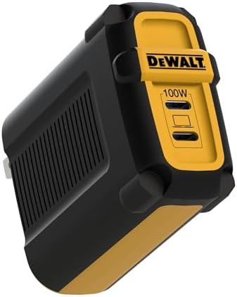DEWALT 100W USB C Charger Block(GaN), 2 Port Fast Compact Wall Charger for MacBook Pro, MacBook Air, Google Pixelbook, ThinkPad, Dell XPS, iPad Pro, Galaxy S22/S20, iPhone 16/15/14/Pro, and More