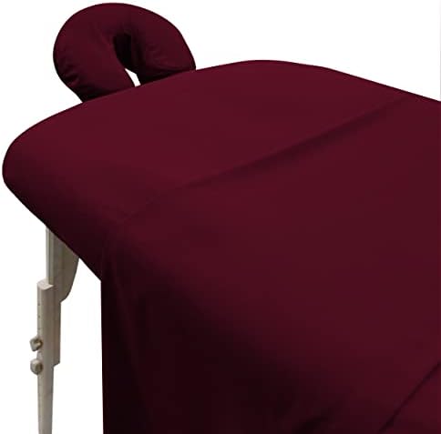 LONDON LINENS Soft Microfiber 3-Piece Massage Table Sheets - Super Lightweight, Stain and Wrinkle Resistant - Includes Table Cover, Fitted Sheet, and Face Rest Cover (Burgundy)