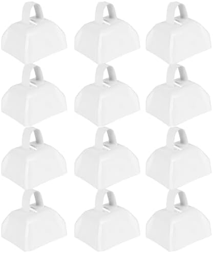 Cow Bells Noise Makers for Sporting Events: 12 Pcs Small White Cowbells with Handle Loud Bells Bulk - Metal Cheering Bell Hand Percussion for Football Games Graduation Weddings - White