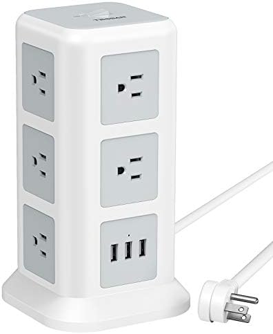 TESSAN Surge Protector Power Strip Tower, Flat Plug Desktop Charging Station with 11 Widely Spaced Outlets and 3 USB Ports, 15A, 6.5ft Extension Cord for Home, Office